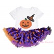 Halloween White Baby Bodysuit Purple Pumpkin Pettiskirt & Pumpkin Witch Hat & Pumpkin Print JS4642